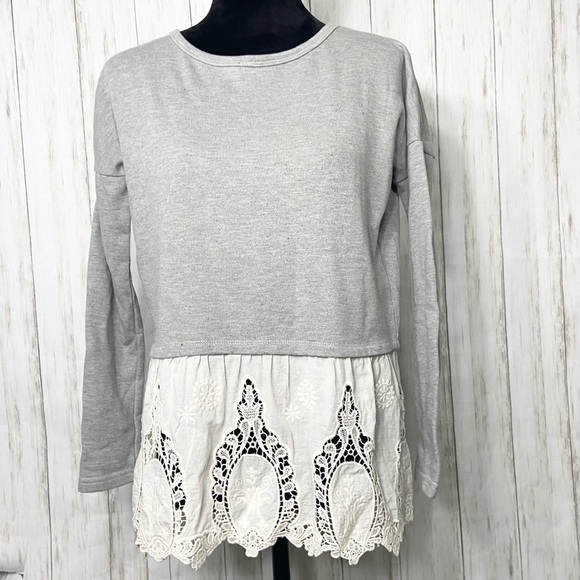 ALTAR’D State peplum top sweatshirt lace grey size - Picture 1 of 5